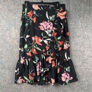 Eliza J Womens Size 10 Floral‎ Taffeta Ruffle Flouncy Skirt Black